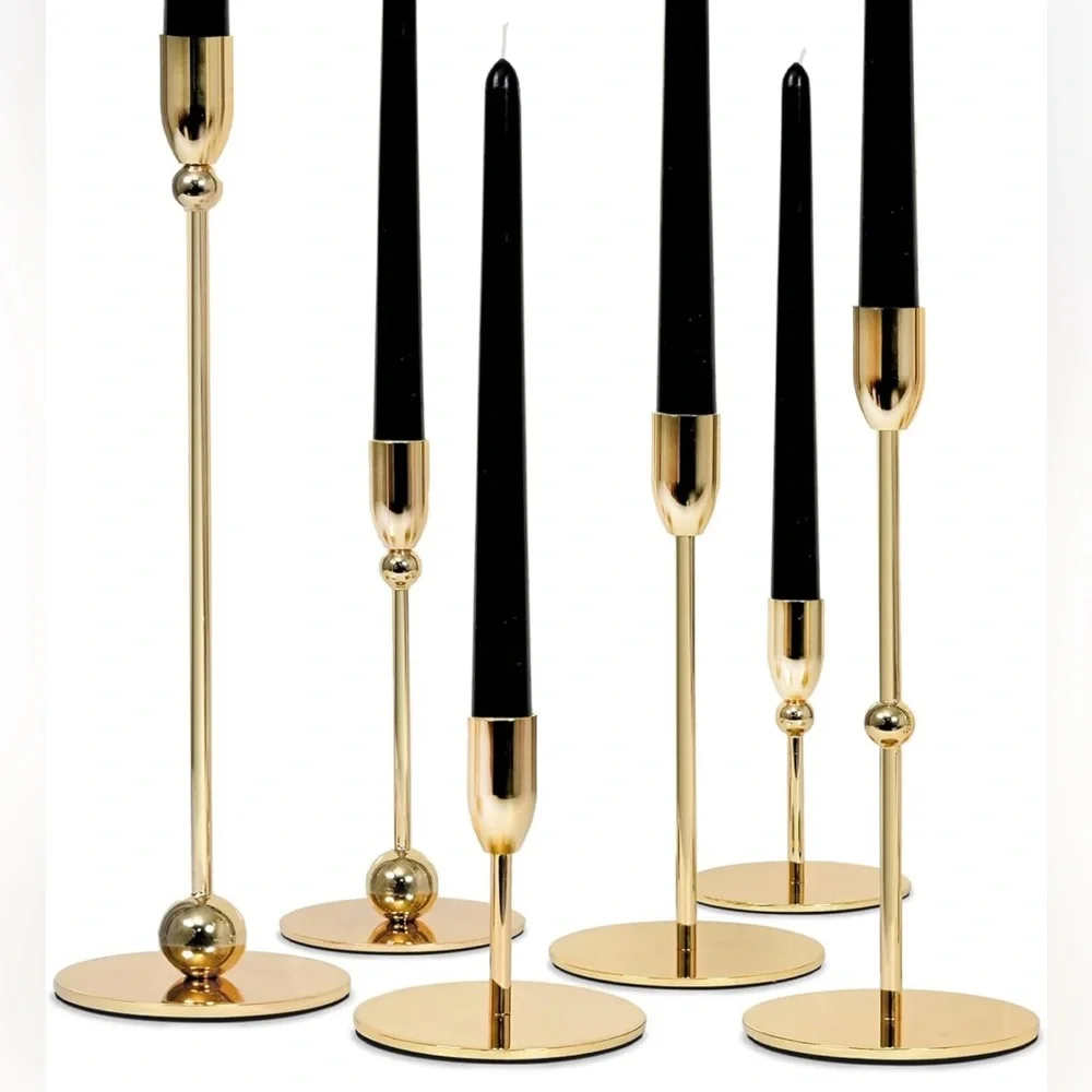 New West Elm (Set of 6) XL Gold Retro Boho Tapered Candle Candlestick Holders